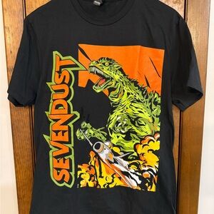 Sevendust Concert Merch Black Tee with Green and Orange Graphic NWOT